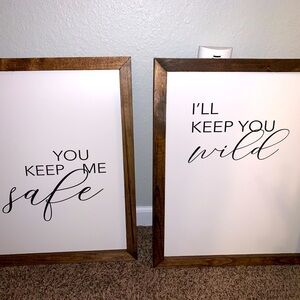 Wall signs, 20 in tall, oak colored frames